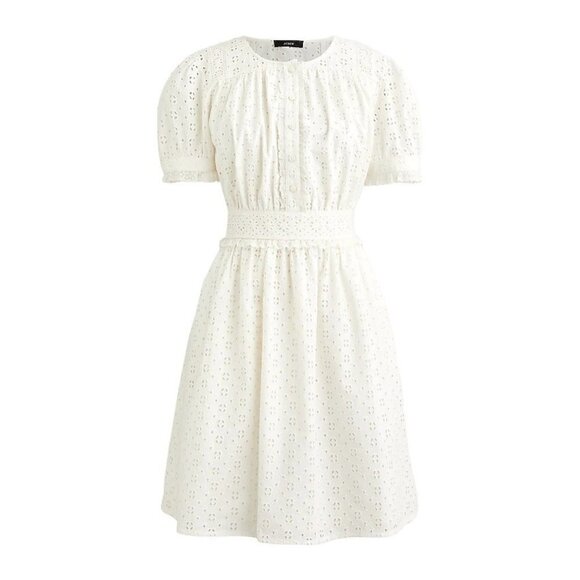 J. Crew Button front mini dress eyelet BI650 Ivory 12 - Picture 2 of 6